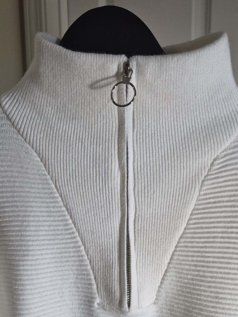 Anrabess Classic Cream Ribbed Half-Zip Turtleneck Sweater - Picture 3 of 7
